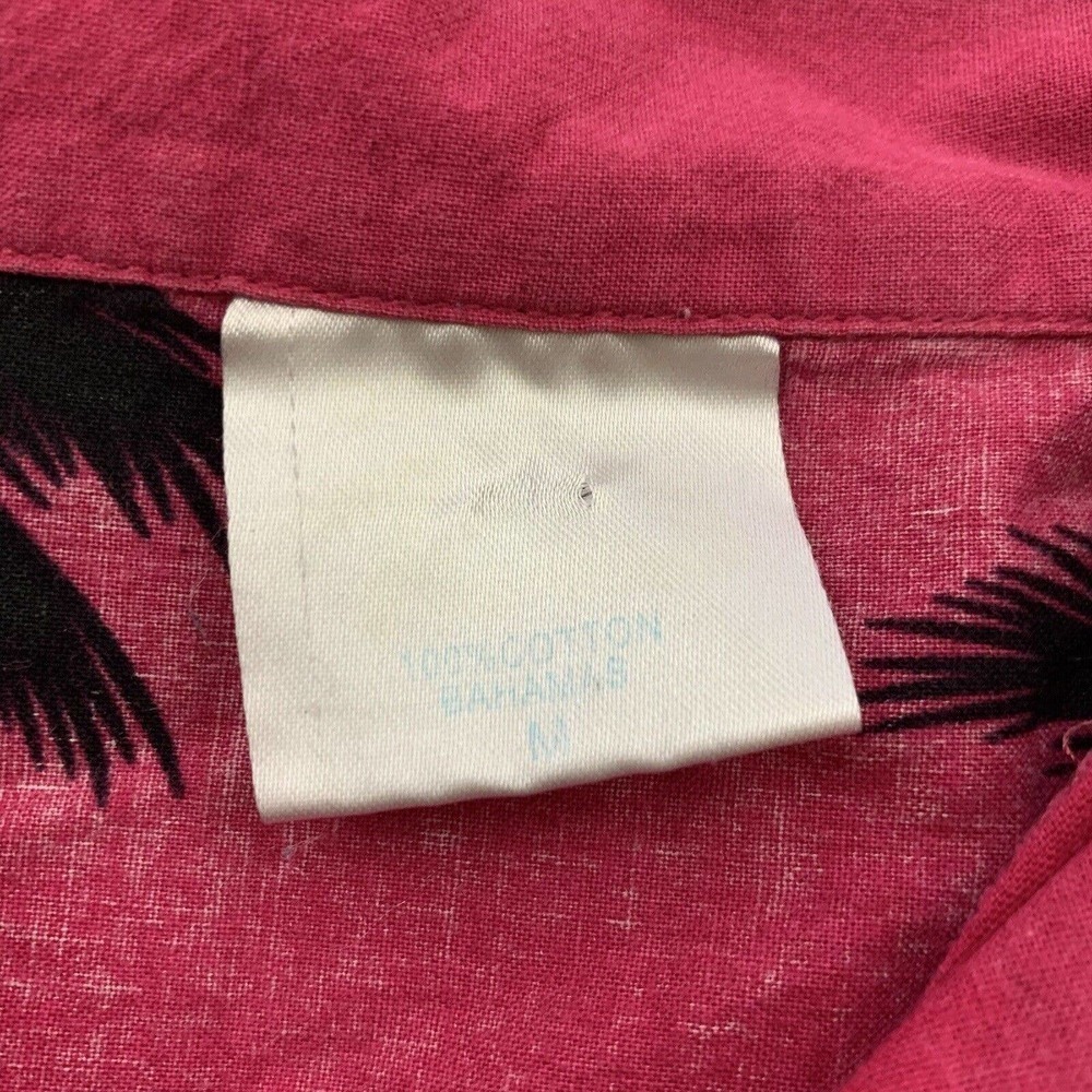 Mens Vintage Hawaiian Aloha Shirt Size M Pink Black Palms Bahamas Tropical Tiki - Picture 6 of 11